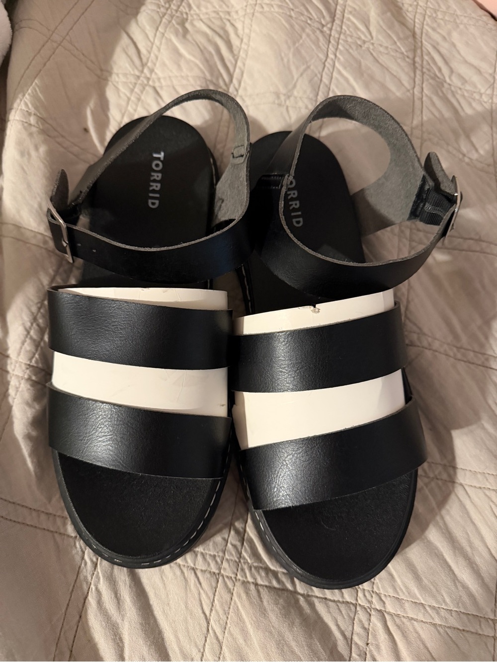 torrid Black Triple-Strap Buckle Sandals 11 wide